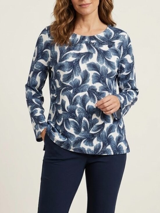 Chico's Tops - NWT Chico's Drift Gathered Neck Long Sleeve Blue Top Size 2/Large Classic Casual